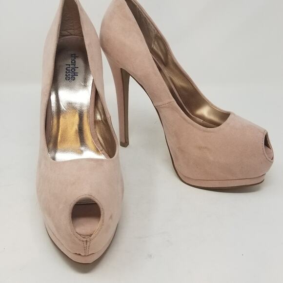 Charlotte Russe Pink Suede Platform Peep Heels 9 - Picture 2 of 12